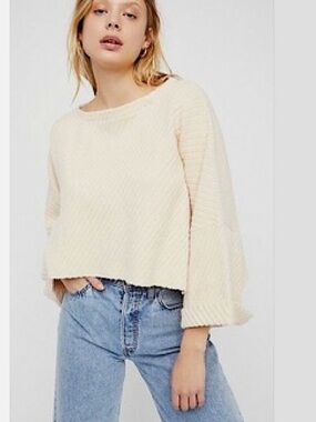 Free People I Can’t Wait Cropped Sweater Ivory NWOT Size Large